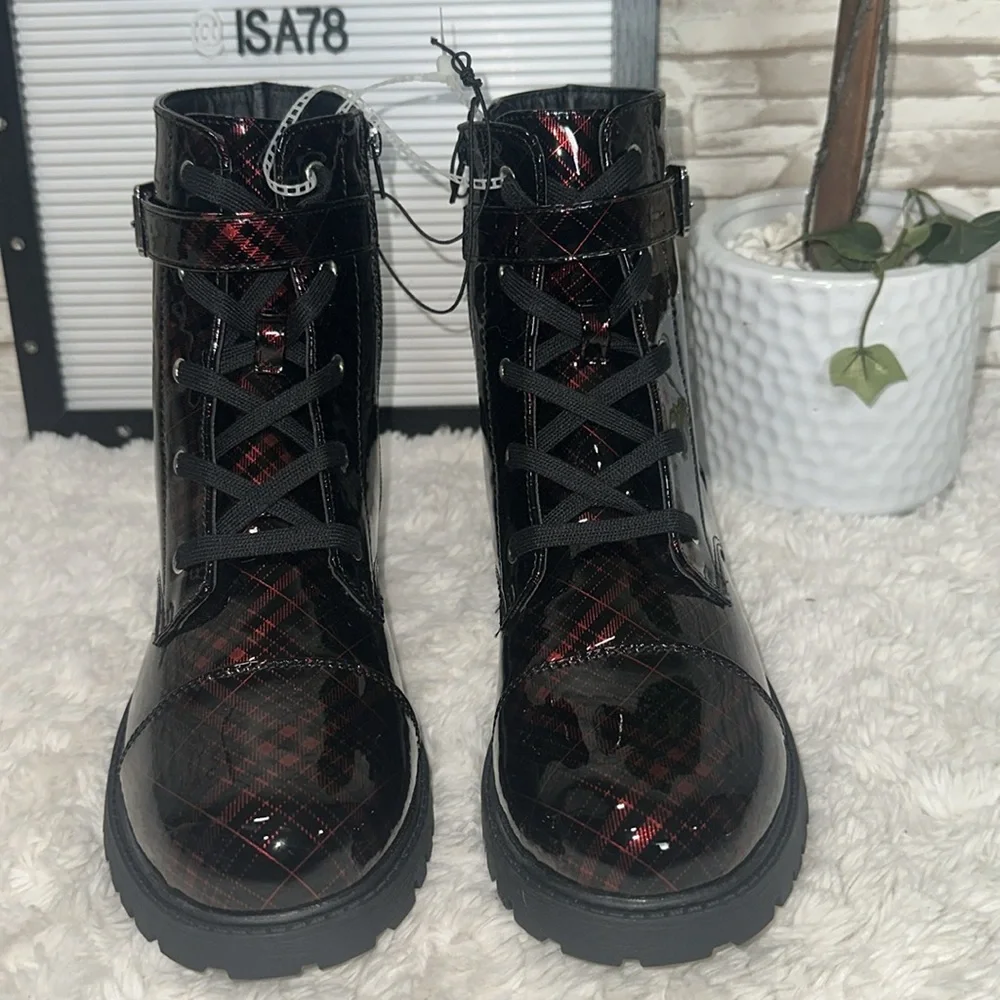 Jessica Simpson Daria Moto Boot with Buckle in Black Plaid
